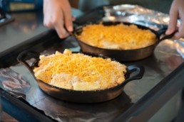 macaroni and cheese in cast iron pans
